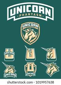 Unicorn phantasm sport logo mascot vector set