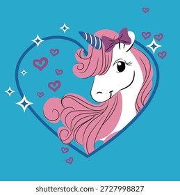 Un unicornio con una melena rosa, arcos, y dentro de un corazón; es lindo.