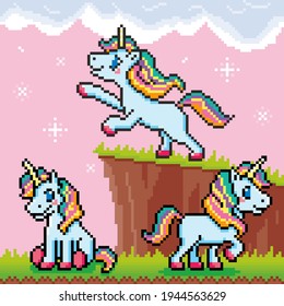 Arte de píxeles de unicornio con fondo