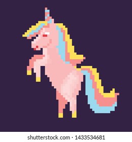 unicorn pixel art on white background.