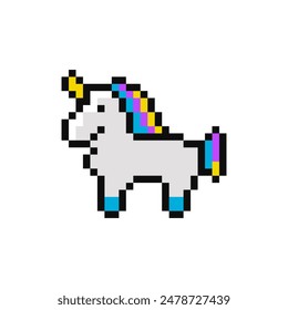 Elemento de píxel de unicornio para la interfaz del juego. Elemento de juego Unicornio. Recurso Unicornio de 8 bits.