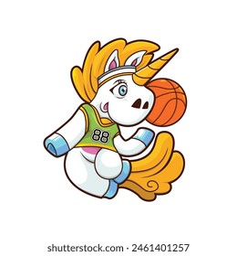 unicorn play basketball cute illustration vector design