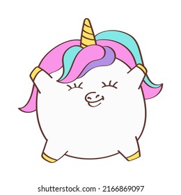 Unicorn Plump Clipart in Cute Cartoon Style Beautiful Clip Art Unicorn Fat. Vector Illustration of an Animal for Prints for Clothes, Stickers, Textile, Baby Shower Invitation.  svg