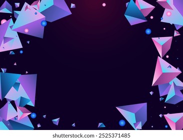 Fondo violeta oscuro del Vector del poliedro del unicornio. Certificado geométrico de Tecnología holográfica. Anuncio Cosmic Dynamic Shards. Tarjeta Mínima de Vidrio Mágico.