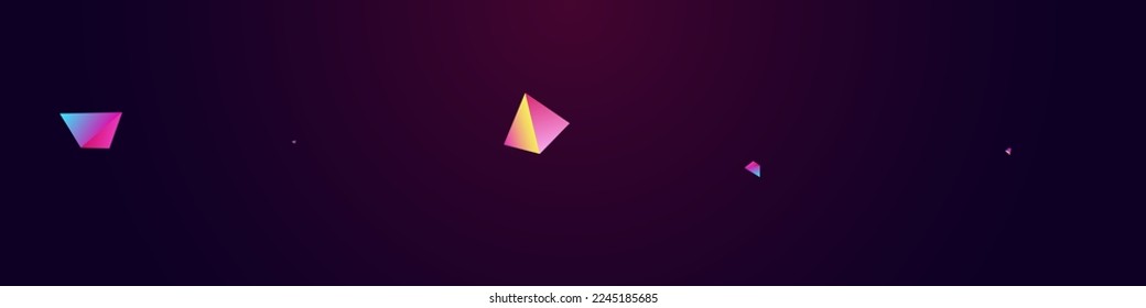 Unicorn Polyhedron Vector Panoramic Dark Violet Background. Magical Modern Pyramid Flyer. Cosmic Minimalist Glass Layout. Holographic Jewel Dynamic Presentation.