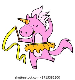 unicorn ponies dance ballet with flexible movements, doodle draw kawaii. vector illustration art