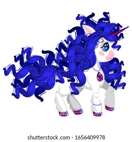 Unicorn pony. Cute cartoon style. Jewelry - necklace, rhinestones, bracelet