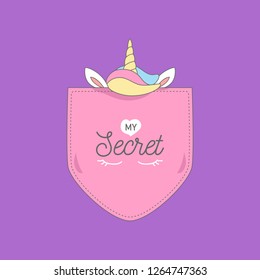 Unicorn pony rainbow in shirt pocket illustration.