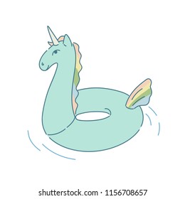 Unicorn pool ring floater rubber inflatable toy vector illustration object isolated on white 