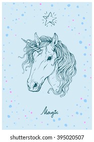 Unicorn postcard. Vector illustration