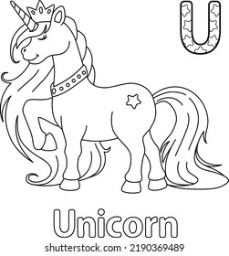 Unicorn Princess Alphabet ABC Coloring Page U