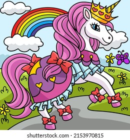 Unicorn Princess Colored Cartoon Illustration