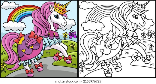 Unicorn Princess Coloring Page Illustration