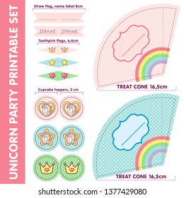 unicorn printable birthday themed set toothpick stock vector royalty free 1377429080 shutterstock