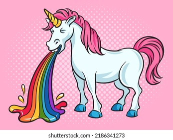 Unicorn Puke Vomit Rainbow Pop Art Retro Vector Illustration. Comic Book Style Imitation.