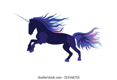 unicorn in purple and blue on white background