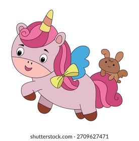 Unicorn and rabbit on a white background