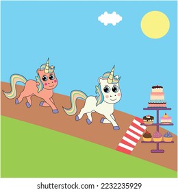 Unicorn Race with Sweets Illustration