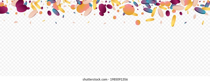 Unicorn Rain Carnival Panoramic Transparent Background. Magic Christmas Dot Background. Transparent Postcard. Colored Abstract Wallpaper.