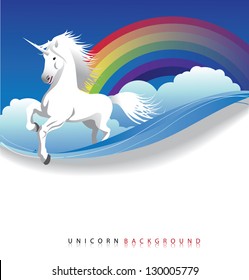 Unicorn with rainbow background. EPS 8 vector, grouped for easy editing. No open shapes or paths.