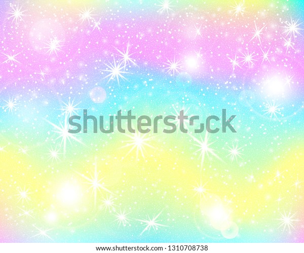 Unicorn Rainbow Background Holographic Sky Pastel Stock Vector