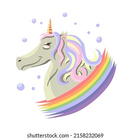 Unicorn and rainbow. Children's tale. Magic art. Flat. Vector illustration