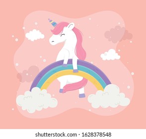 unicorn rainbow cloud magical fantasy dream cute cartoon vector illustration