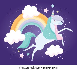 unicorn rainbow clouds fantasy magic cute cartoon vector illustration