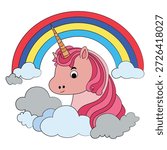 An unicorn with a rainbow and clouds vector illustration