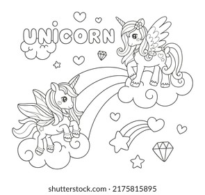 Unicorn rainbow coloring page illustration