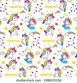 unicorn rainbow cute pattern vector