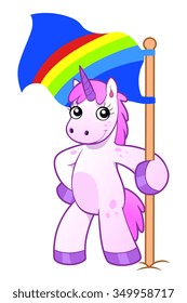 Unicorn with rainbow flag