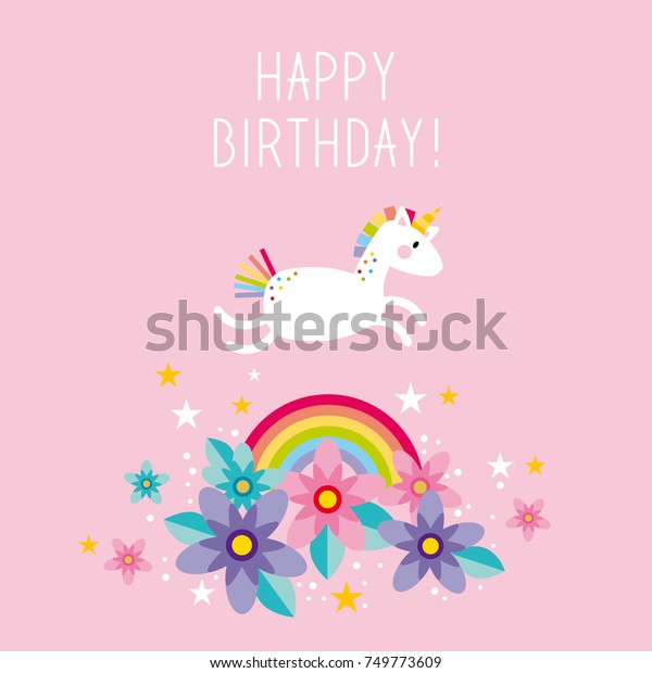 Unicorn Rainbow Happy Birthday Card Invitation Stock Vector (Royalty ...