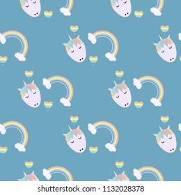 Unicorn rainbow hearts vector illustration pattern