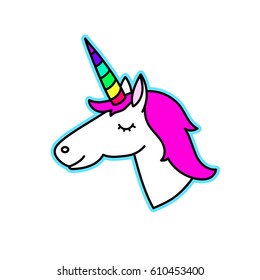 Unicorn with rainbow horn on a white background. It can be used for sticker, card, patch, phone case, t-shirt, mug etc.