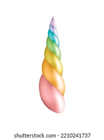 Unicorn Rainbow Horn, Vector Cartoon Illustration Isolated On White Background.