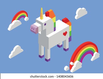 Unicorn, Rainbow Horse Isometric Vector illustration