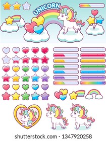Unicorn rainbow icons UI design set
