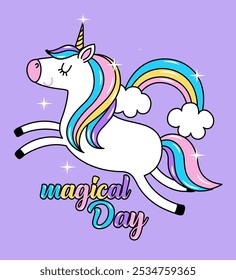 Ilustración mágica del día del unicornio y del arco iris