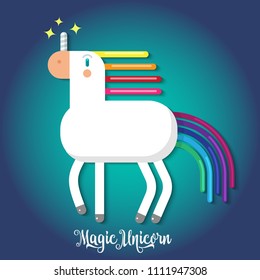 Unicorn with rainbow mane. Vector illustration in flat design style.