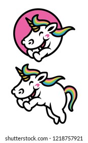 Unicorn rainbow mascot logo badge symbol