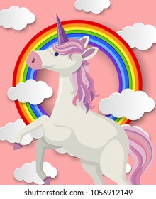 Unicorn and rainbow on pink background illustration