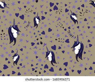 Unicorn Rainbow seamless pattern - girls scrapbook paper. Perfect for wrapping presents, scrapbook pages, cards, party decorations, book/journal cover, product design, apparel, planners, invitations