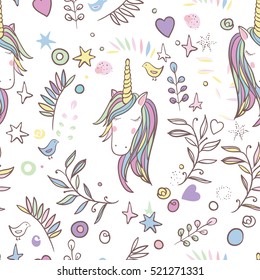 Unicorn Rainbow seamless pattern - girls scrapbook paper. Perfect for wrapping presents, scrapbook pages, cards, party decorations, book/journal cover, product design, apparel, planners, invitations