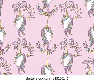 Unicorn Rainbow seamless pattern - girls scrapbook paper. Perfect for wrapping presents, scrapbook pages, cards, party decorations, book/journal cover, product design, apparel, planners, invitations