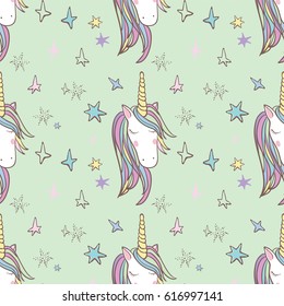 Unicorn Rainbow seamless pattern - girls scrapbook paper. Perfect for wrapping presents, scrapbook pages, cards, party decorations, book/journal cover, product design, apparel, planners, invitations