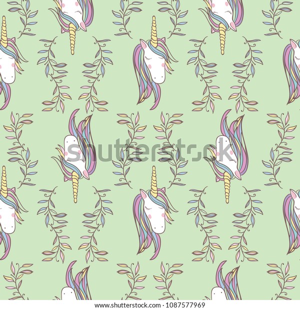 Unicorn Rainbow Seamless Pattern Girls Scrapbook Stock Vector