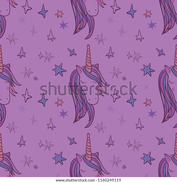 Unicorn Rainbow Seamless Pattern Girls Scrapbook Stock Vector