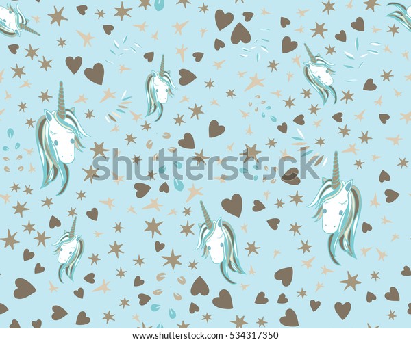 Unicorn Rainbow Seamless Pattern Girls Scrapbook Stock Vector