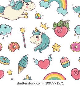 Cute Seamless Pattern Unicorn Rainbow Balloon Stock Vector (Royalty ...